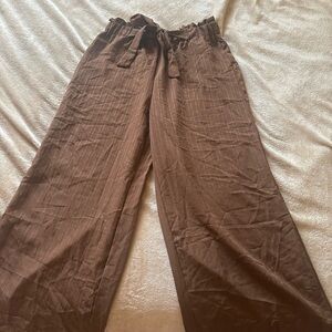 Brown Wide-Leg Pants with Tie Waist